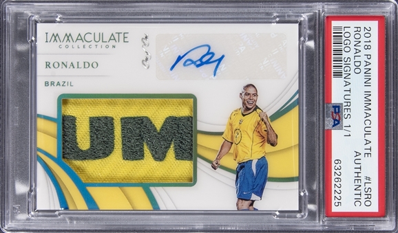 2018-19 Panini Immaculate Collection "Logo Signatures" #LSRO Ronaldo Signed Patch Card (#1/1) - PSA Authentic